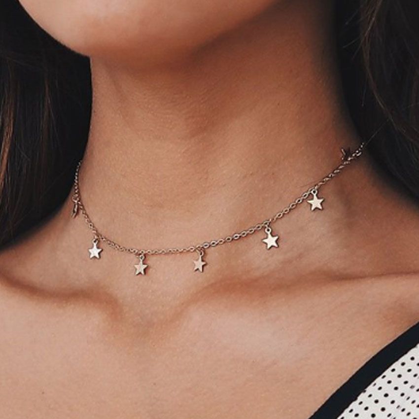 Fashion Simple Pentagram Pendant Necklace Metal Star Clavicle Chain