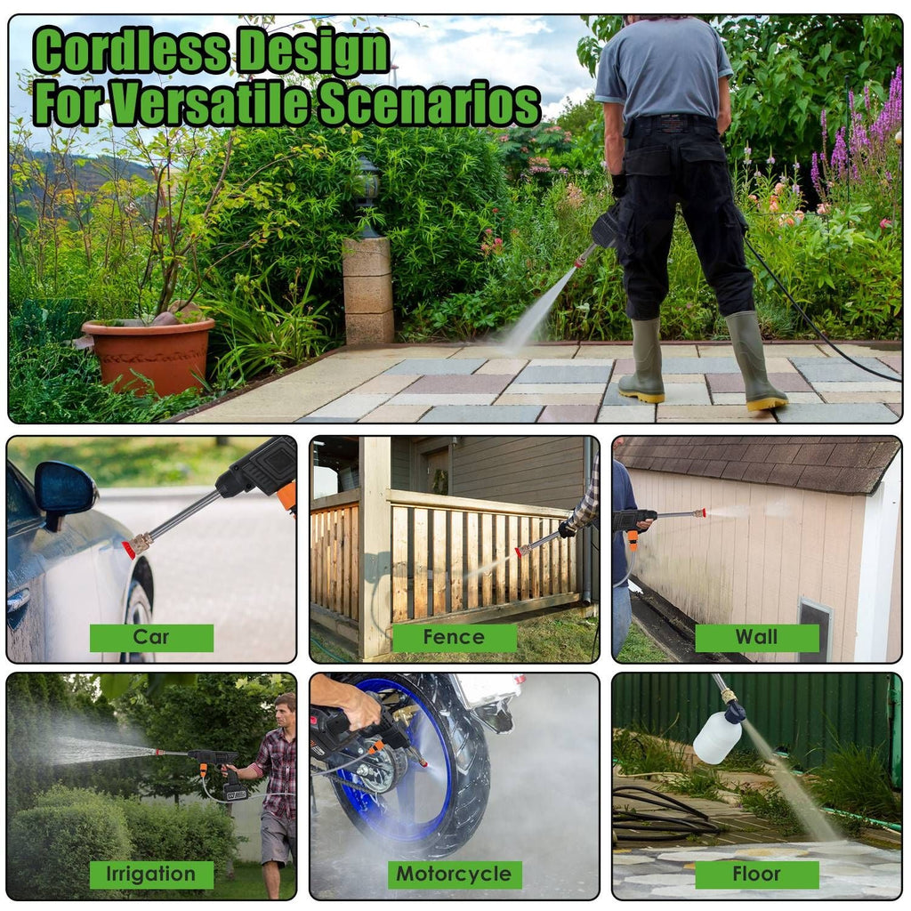 Cordless Pressure Washer 400PSI, 300W Portable Power Washer with 2