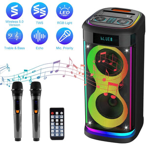 Portable Wireless Party Speaker with LED Light Wireless Mic Remote