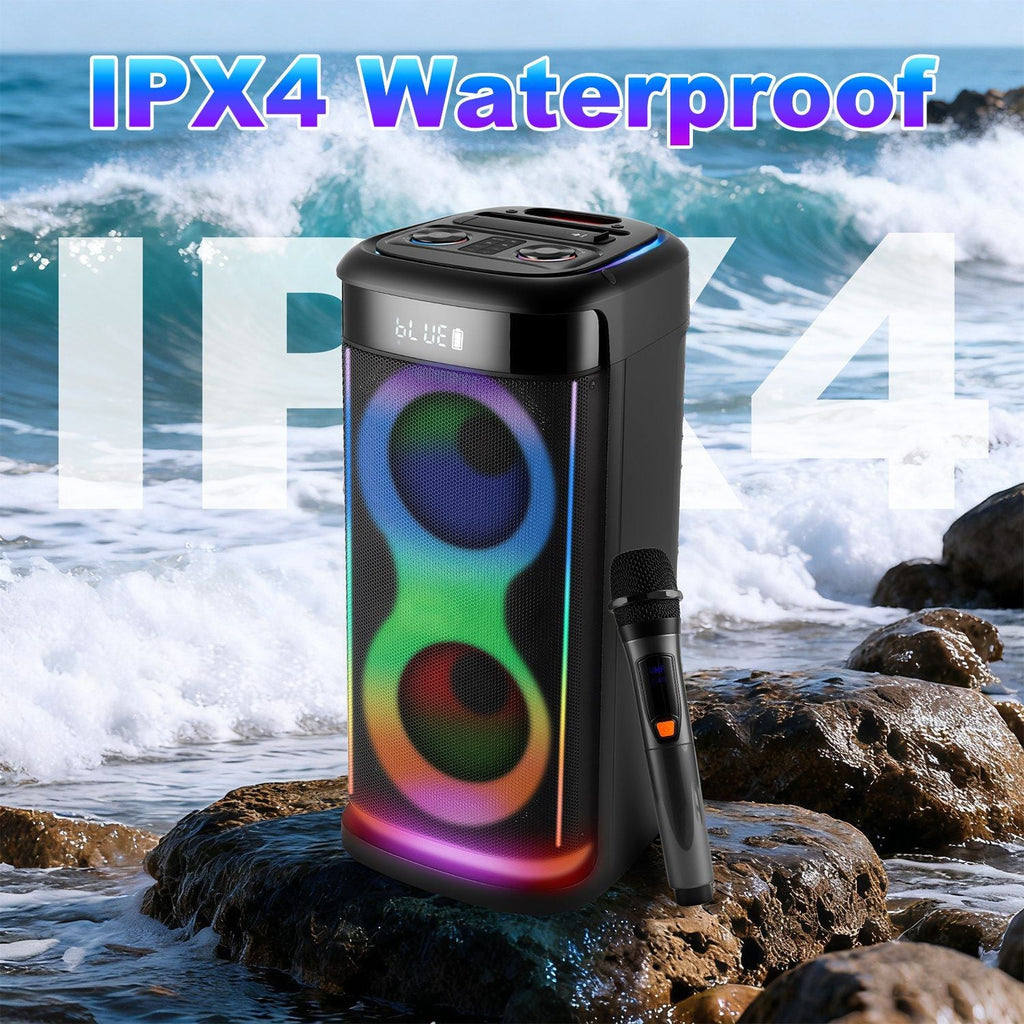 Portable Wireless Party Speaker with LED Light Wireless Mic Remote