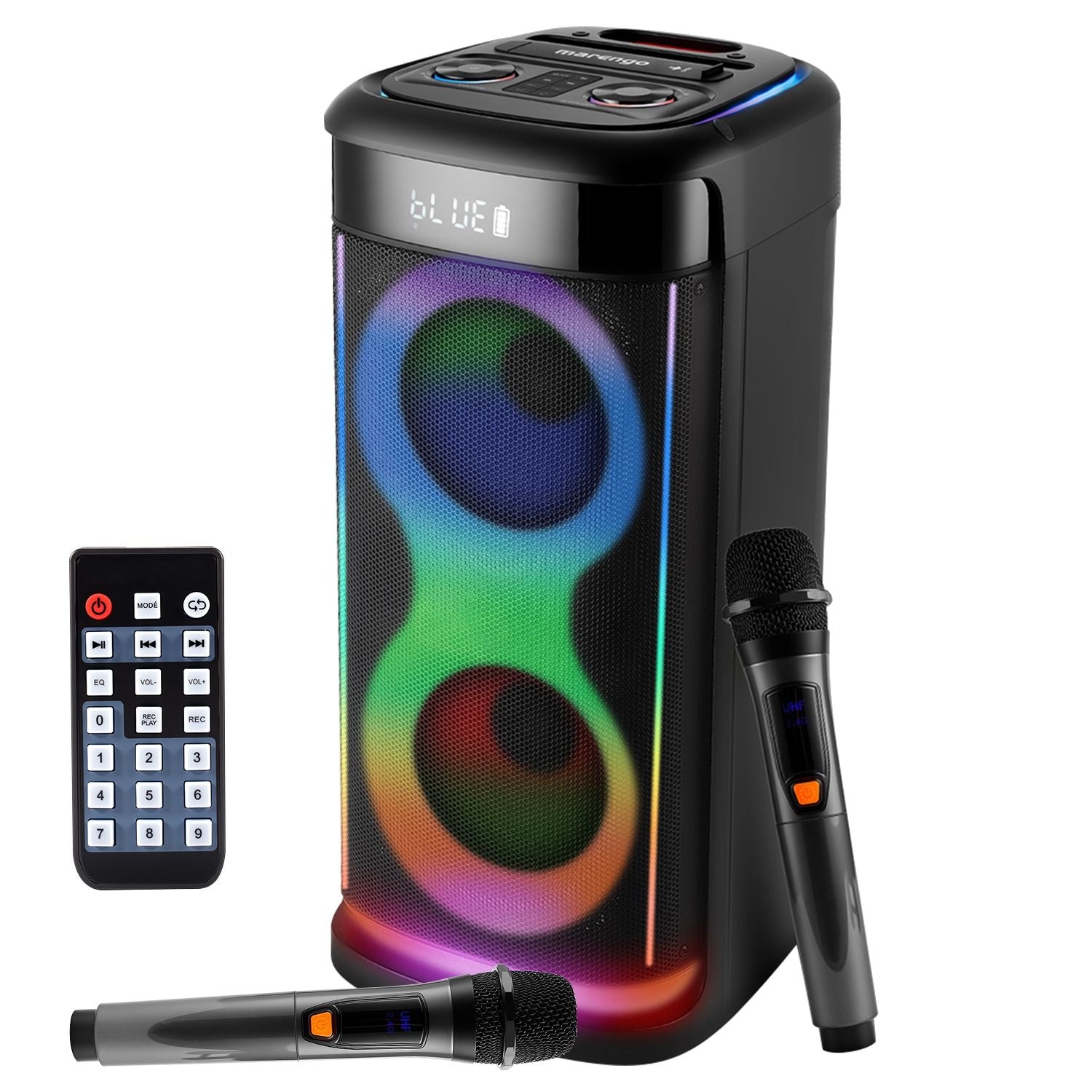 Portable Wireless Party Speaker with LED Light Wireless Mic Remote