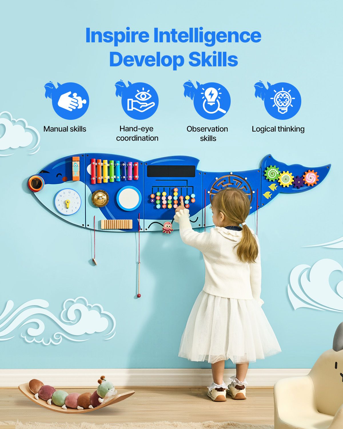 Orca Activity Wall Busy Board Panels, 12 Activities, Montessori