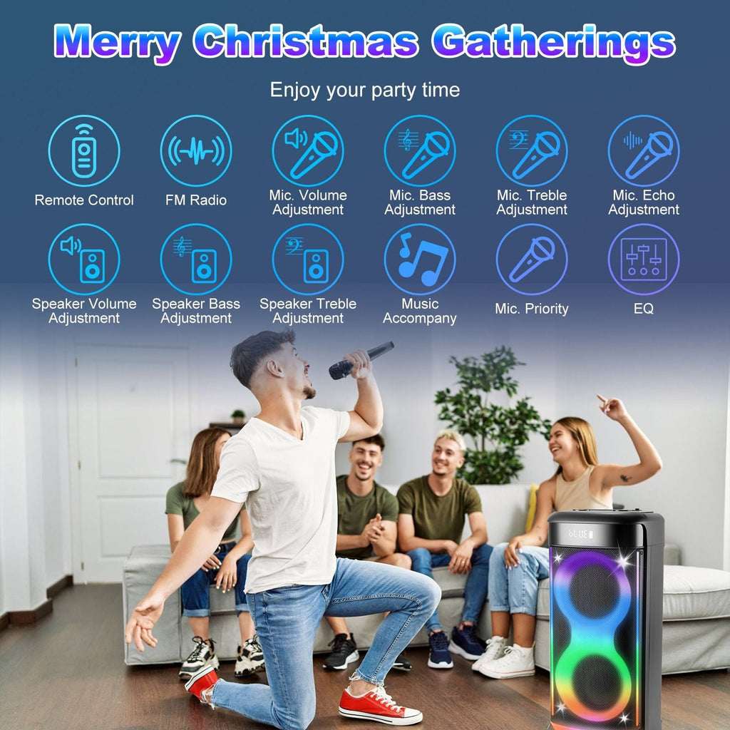 Portable Wireless Party Speaker with LED Light Wireless Mic Remote