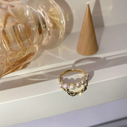 Neo Gothic Design Pearl Chain Gold Color Opening Rings For Woman&