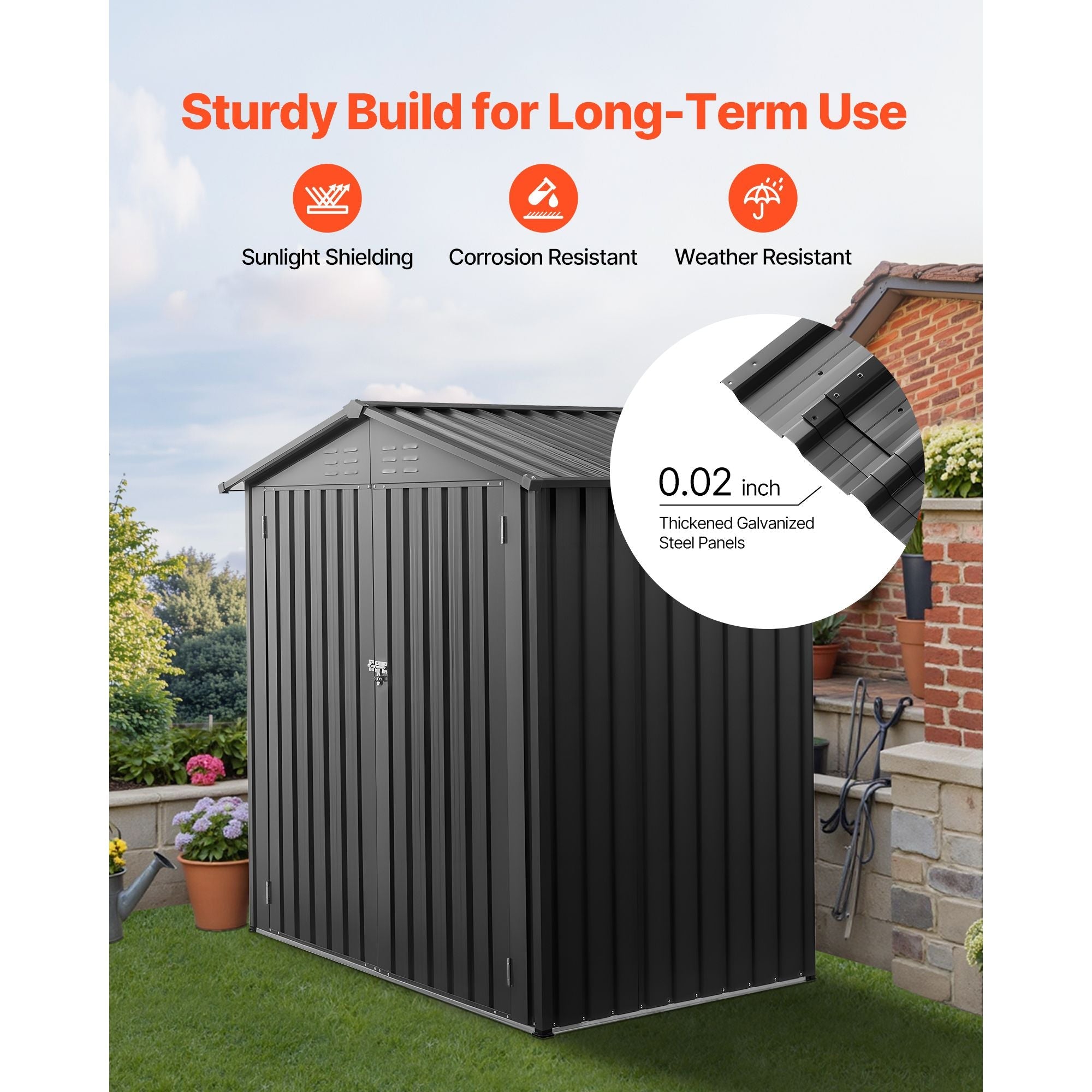 6 x 4 FT Metal Garden Shed, Outdoor Storage Shed with Lockable Doors &