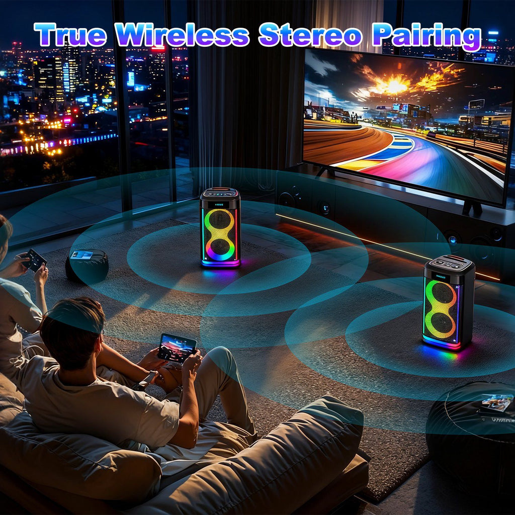 Portable Wireless Party Speaker with LED Light Wireless Mic Remote