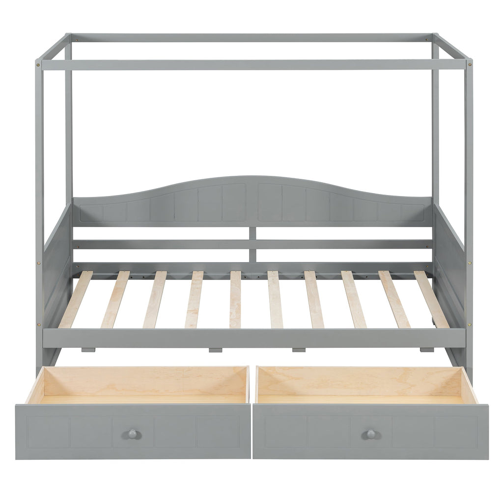 Twin Size Canopy Day Bed with 2 Drawers, Canopy Bed Frame for Bedroom