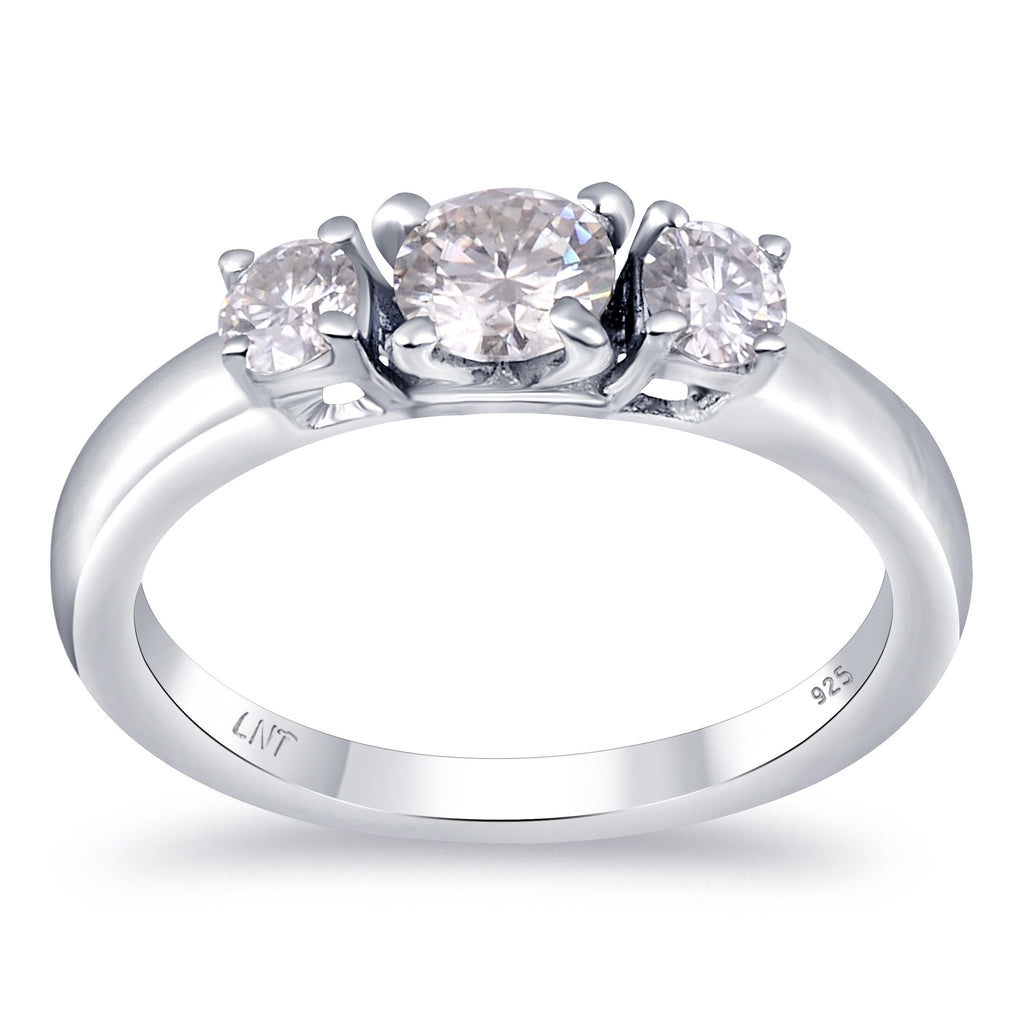 White Moissanite 3-Stone Ring Sterling Silver
