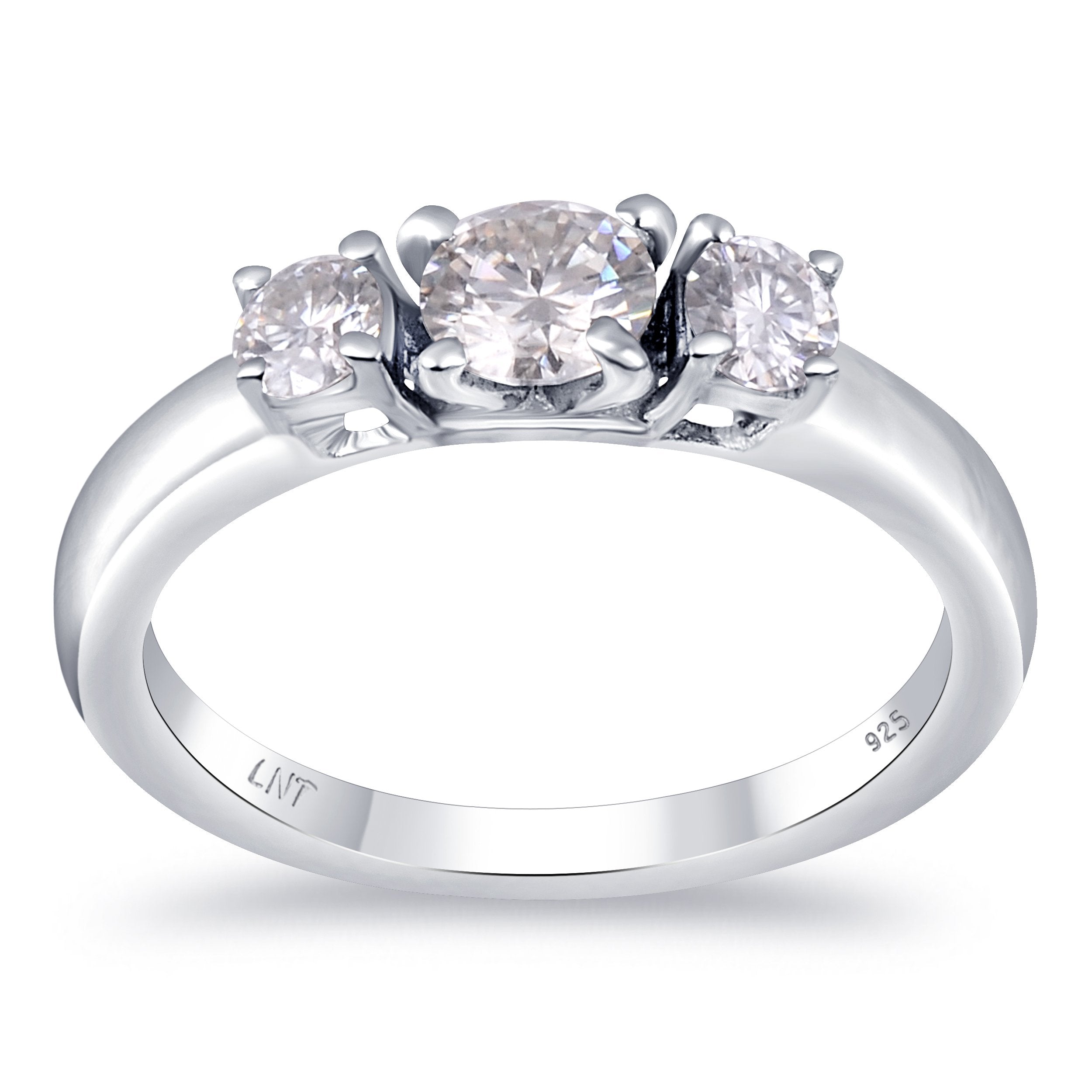 White Moissanite 3-Stone Ring Sterling Silver