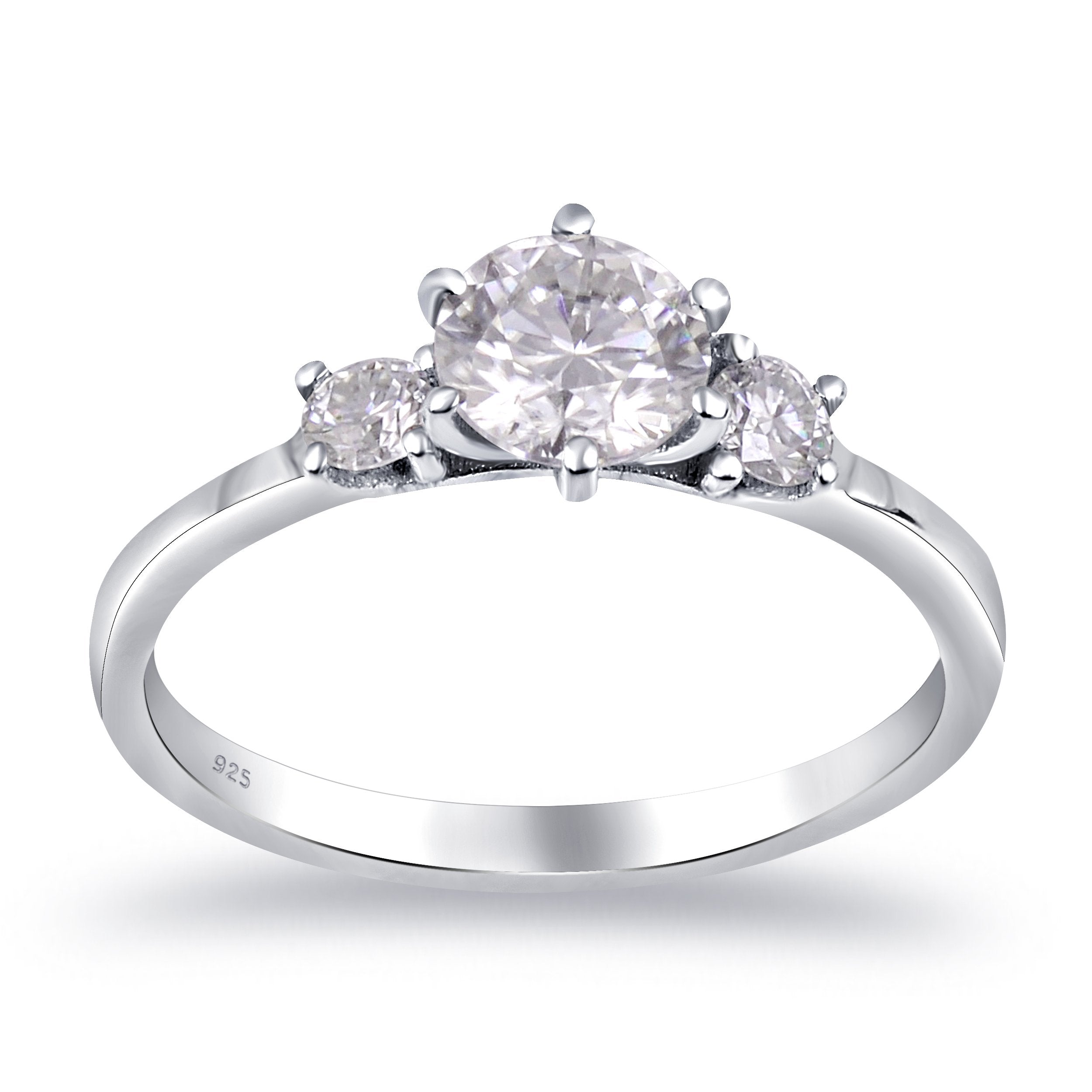 White Moissanite 3-Stone Ring Sterling Silver