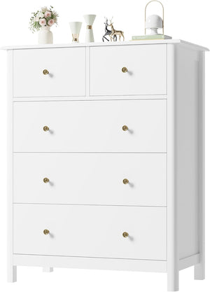 White Five Drawer Dresser For Bedroom Organization