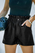 Black Faux Leather Paper Bag Waist High Rise Shorts