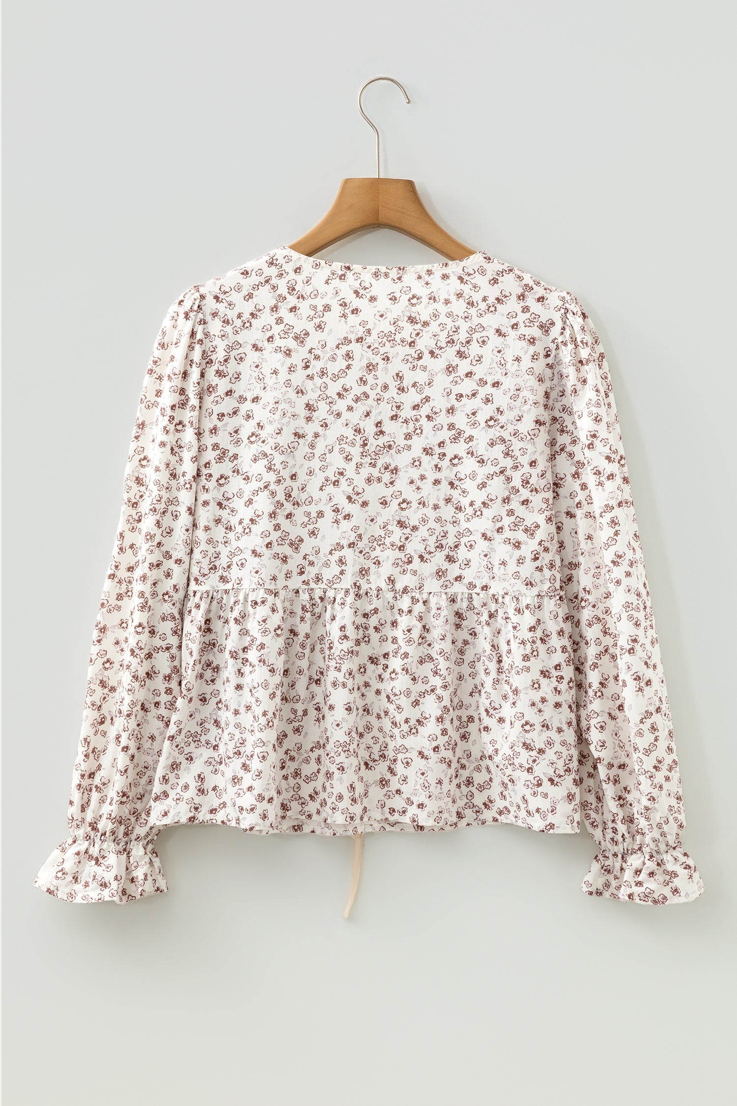 XX Floral Bow Tie Front Flounce Long Sleeve Blouse
