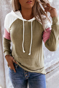 Spliced Sleeve Khaki Hoodie with Pocket