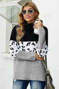 Turtleneck Splicing Chunky Knit Pullover Sweater
