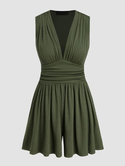 MUNSIEUR Ruched Plunge Romper - Luxury Sleeveless Jumpsuit for Women