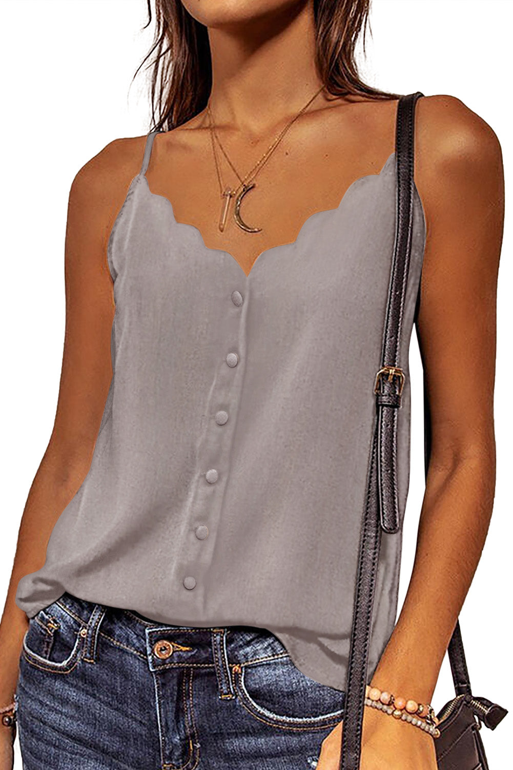 Spaghetti Straps Buttoned V Neck Vest