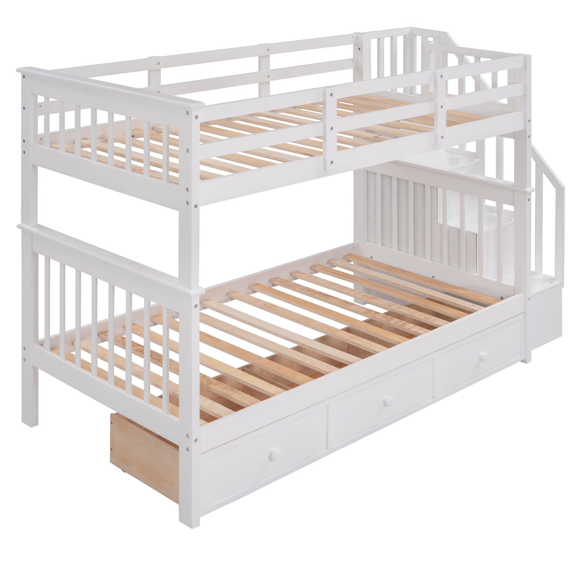 Stairway Twin-Over-Twin Bunk Bed with Three Drawers for Bedroom, Dorm