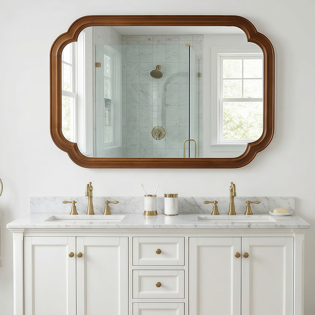 Solid Wood Frame Rounded Corner Decorative Mirror, For Bedroom,