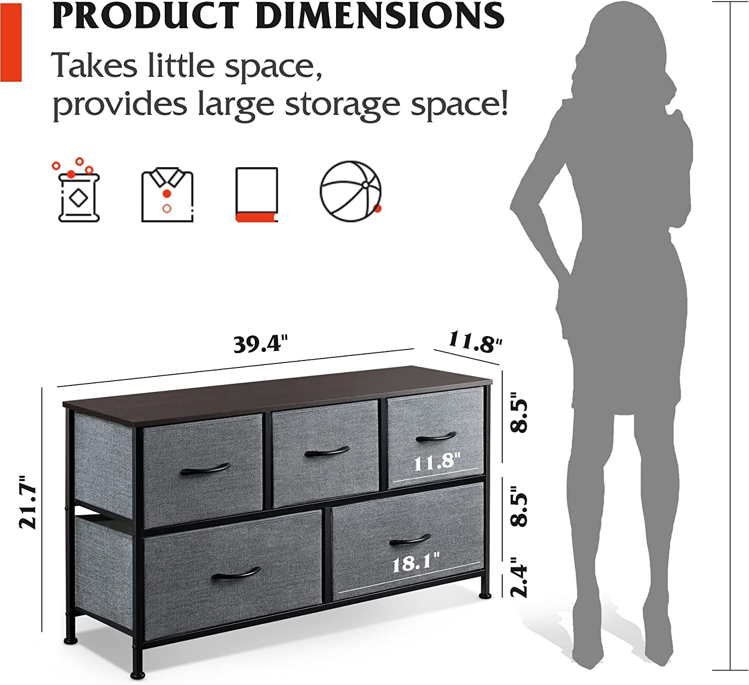 5 Drawer Fabric Dresser Organizer For Bedroom Storage