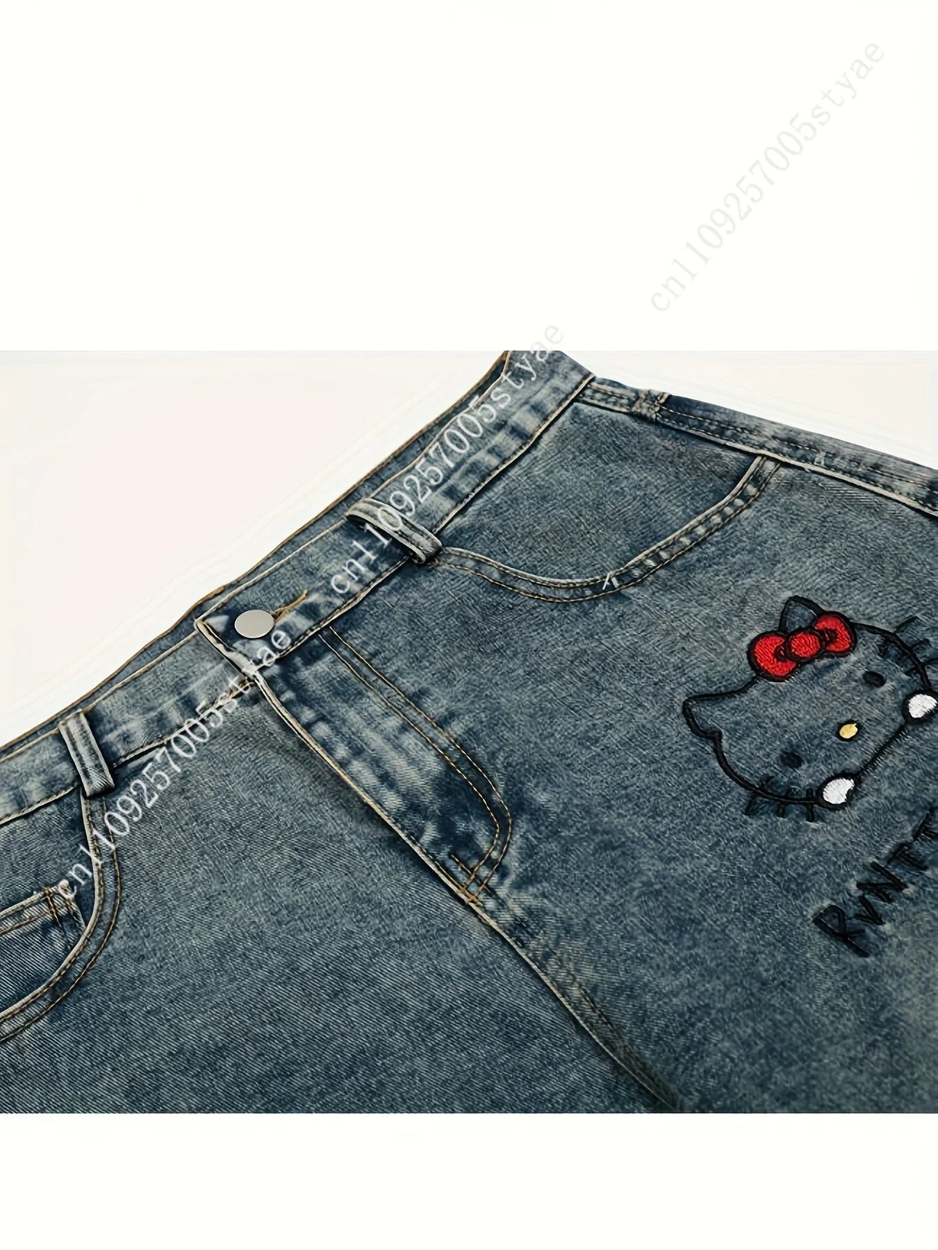 Hello Kitty Jeans Women's Wide Leg Jeans Casual High Waist Baggy Jeans Streetwear Preppy Clothes Pants