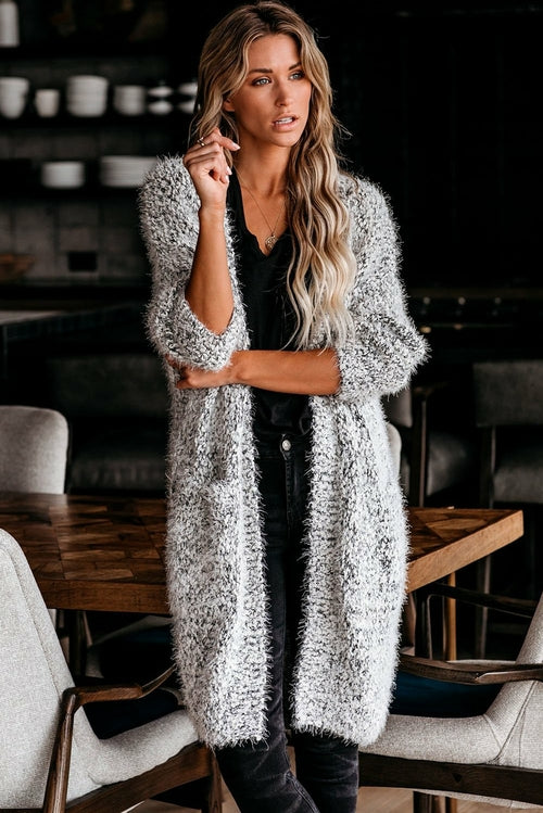 Fuzzy Knit Cardigan with Pockets