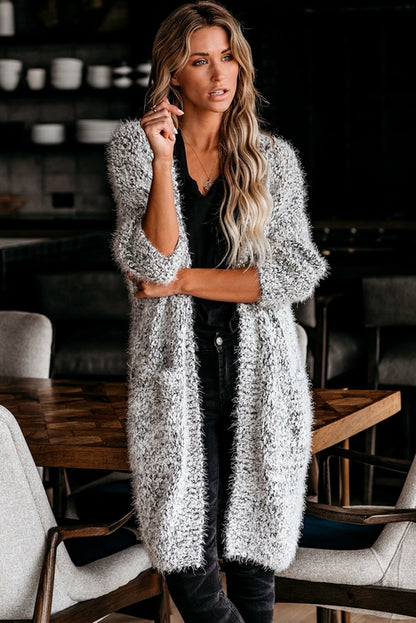 Fuzzy Knit Cardigan with Pockets