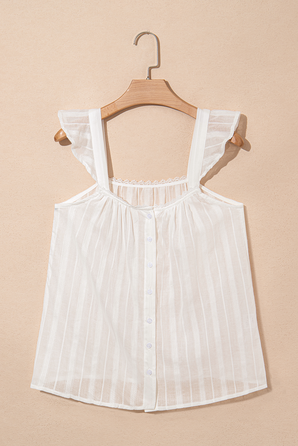 Lace Crochet Ruffle Buttoned Tank Top
