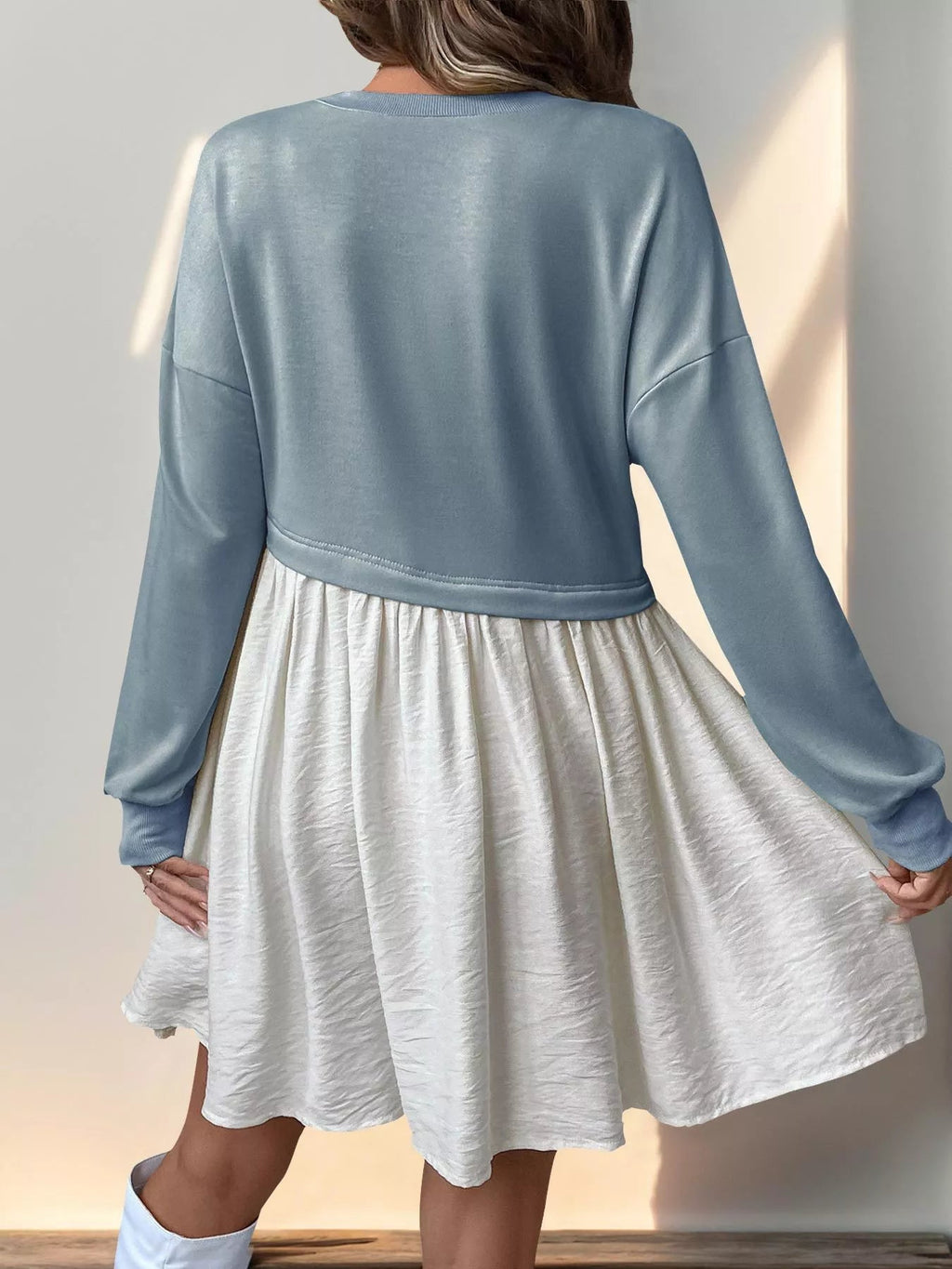 Two-Tone Dropped Shoulder Dress