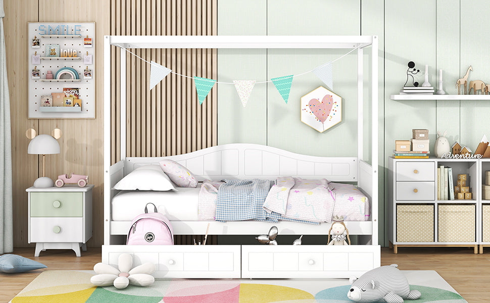Twin Size Canopy Day Bed with 2 Drawers, Canopy Bed Frame for Bedroom
