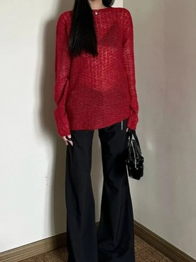 Y2K See-Through Knitted Women&
