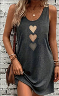 Vibrant Heart Print Crew Neck Tank Dress - Soft, Breathable,