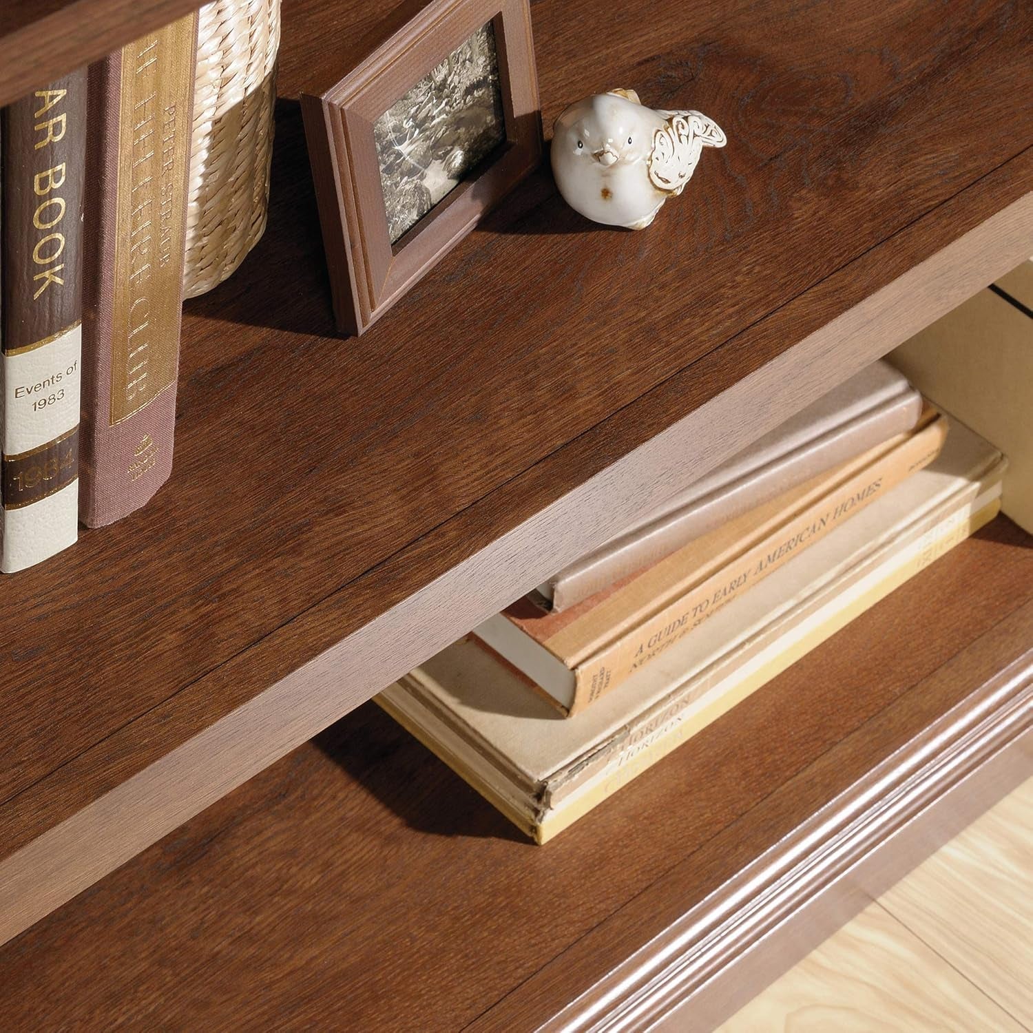 Two Tier Wooden Bookcase With Adjustable Shelf In Oiled Oak For Home