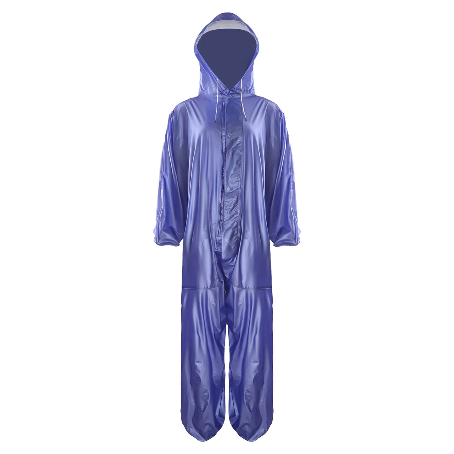 Adults One Piece Full-body Hooded Raincoat Hood with Drawstring Front Button And Zipper One-piece Waterproof Jumpsuit Workwear