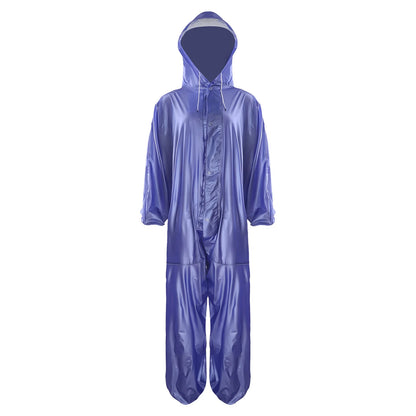 Adults One Piece Full-body Hooded Raincoat Hood with Drawstring Front Button And Zipper One-piece Waterproof Jumpsuit Workwear