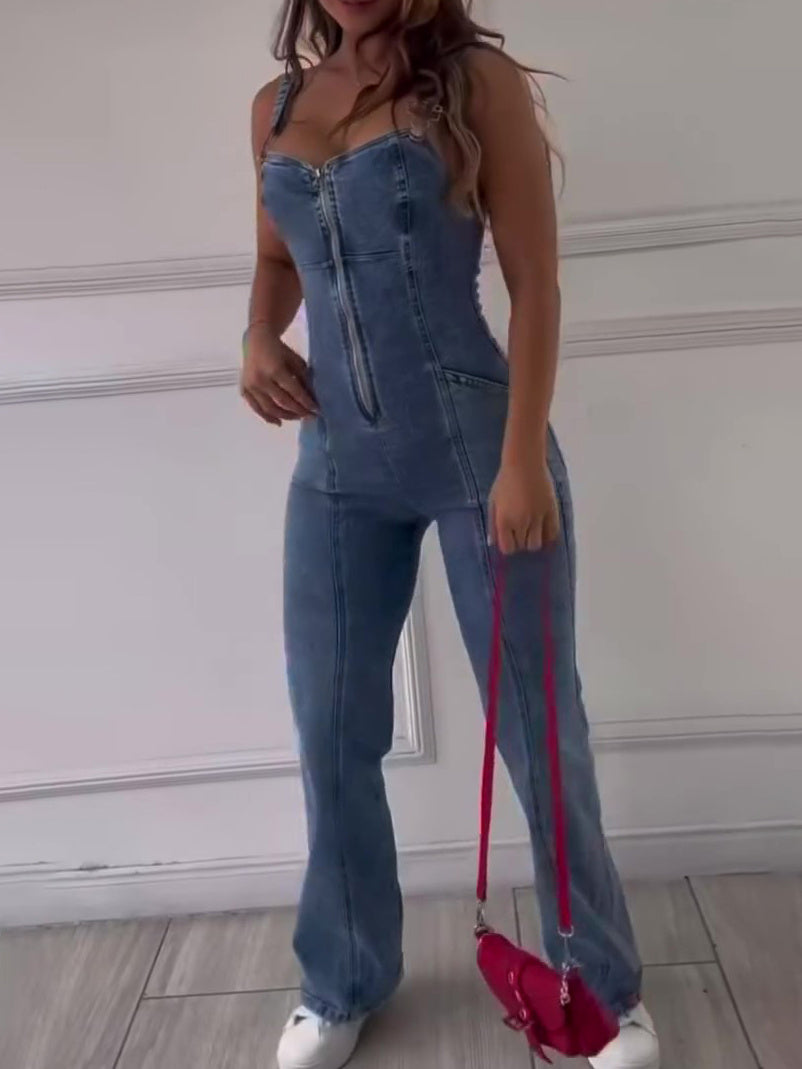 DenimDare™ Sleeveless Paneled Denim Jumpsuit – Edgy, Feminine,