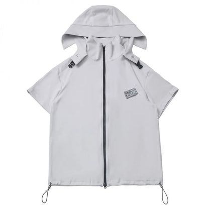 Neutral Design Vest Hooded Jacket Apricot Gray Casual Suit Summer Daily Versatile Casual Hooded Short-sleeved Jacket Shorts Suit