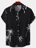 Men's Plus Size Tropical Palm Print Short Sleeve Button Down Shirt