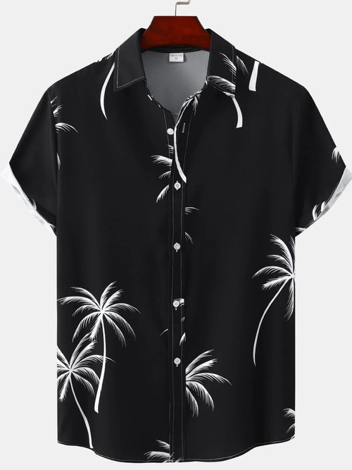 Men's Plus Size Tropical Palm Print Short Sleeve Button Down Shirt