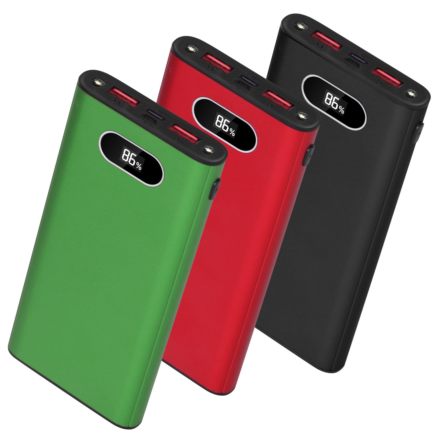 Green-Black-Red Color Options -- 1Pc 20000Mah Power Bank Portable