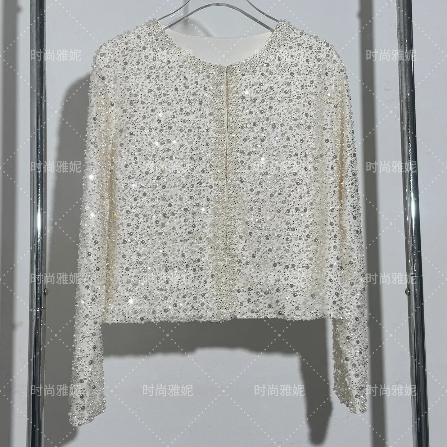 Fashion Heavy Sequin Beaded Cardigan Jacket for Women Slim Fit Bodycon Mid-Length Skirt Trendy Long Sleeve Coat