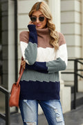 Turtle Neck Color Block Fluffy Twist Sweater