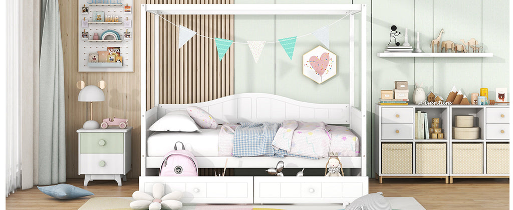 Twin Size Canopy Day Bed with 2 Drawers, Canopy Bed Frame for Bedroom