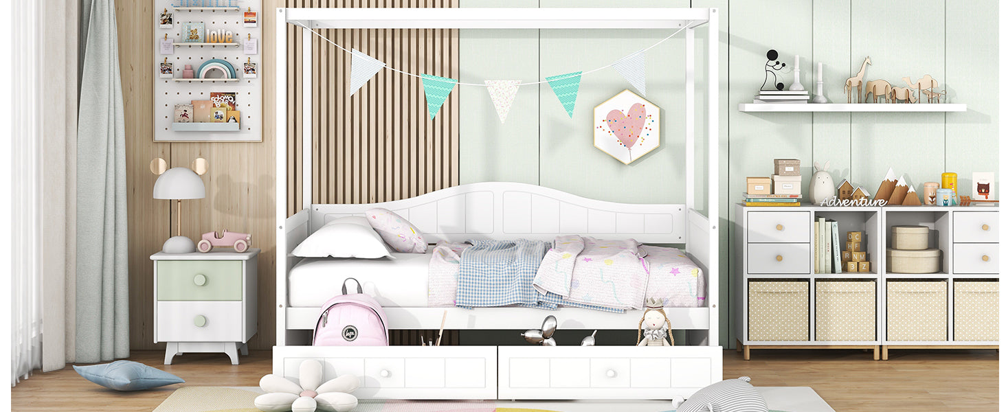 Twin Size Canopy Day Bed with 2 Drawers, Canopy Bed Frame for Bedroom