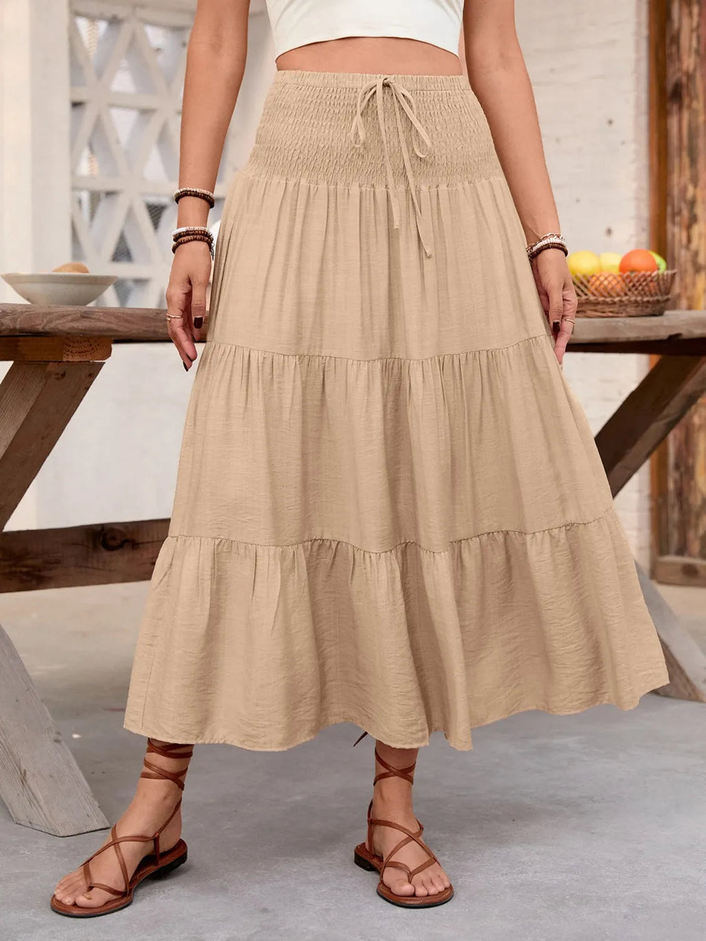 Smocked Tiered Skirt