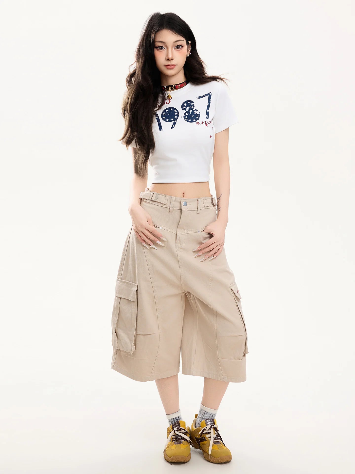 PBB American Style Casual High Waist Wide Leg Pants Women&