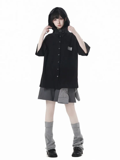 Neutral Design Vest Hooded Jacket Apricot Gray Casual Suit Summer Daily Versatile Casual Hooded Short-sleeved Jacket Shorts Suit
