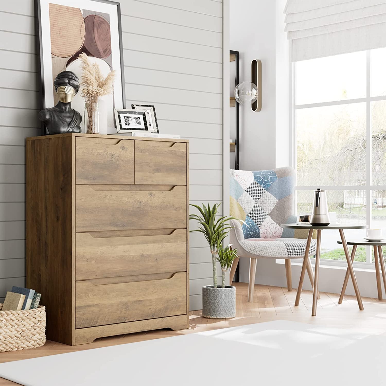 Rustic Brown 5 Drawer Dresser For Bedroom Organization