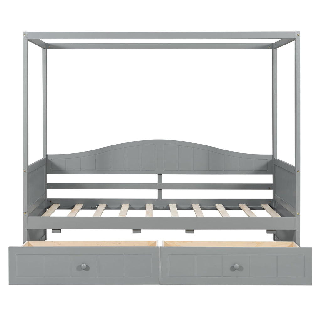 Twin Size Canopy Day Bed with 2 Drawers, Canopy Bed Frame for Bedroom
