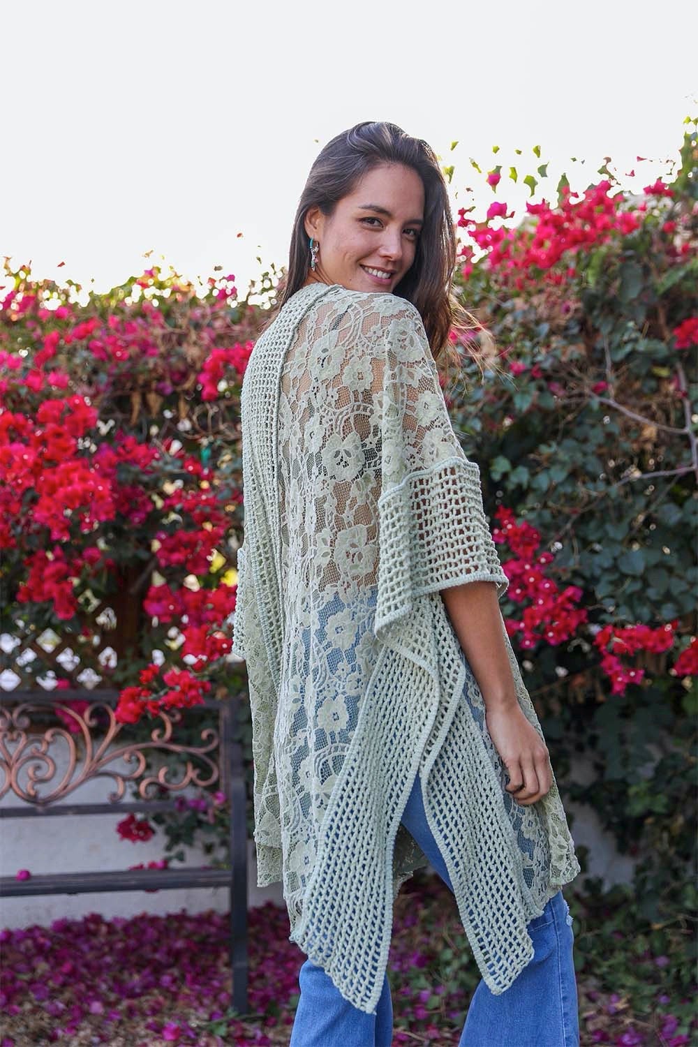 Open Front Floral Knit Kimono – Casual Elegance